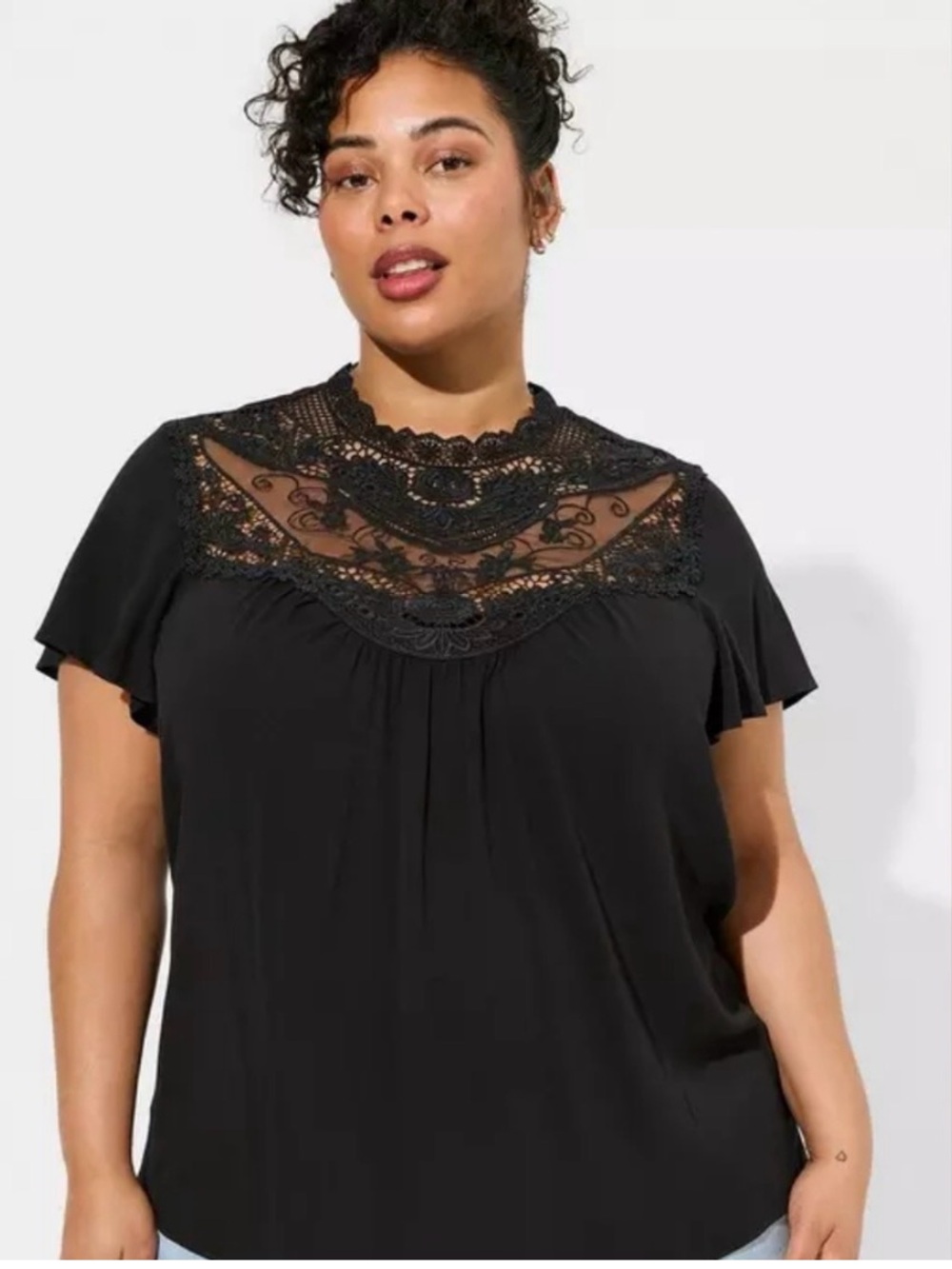 torrid Black Lace Yoke Flutter Sleeve Blouse